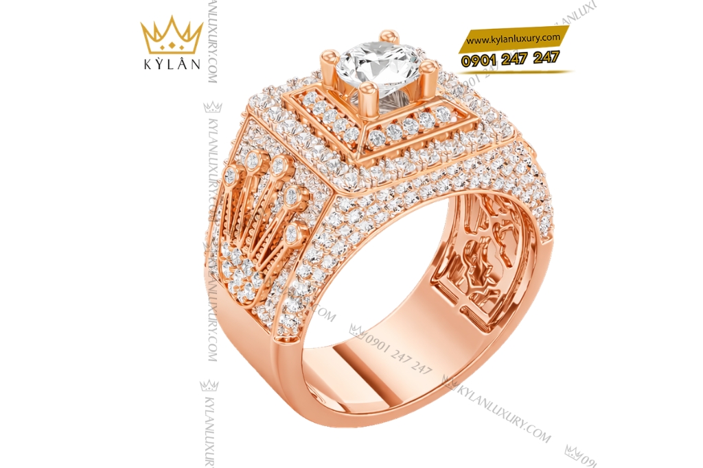 Nhẫn Rolex vàng hồng Au750 đính kim cương