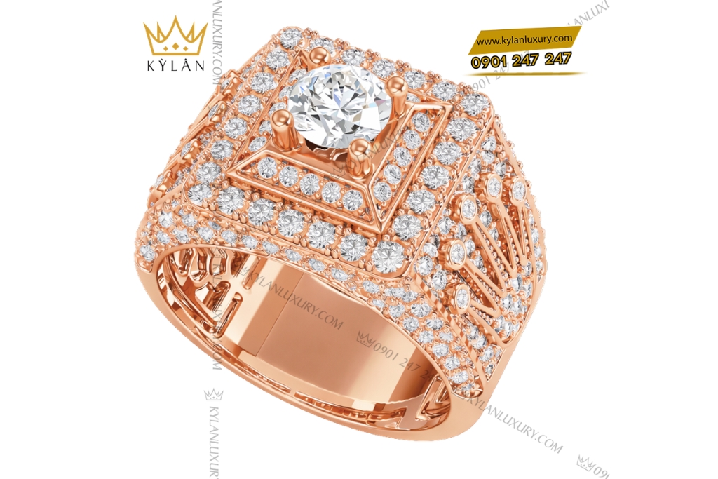 Kỳ Lân Luxury Nhan Rolex vang hong Au750 dinh kim cuong 4 2 Nhẫn Rolex vàng hồng Au750 đính kim cương