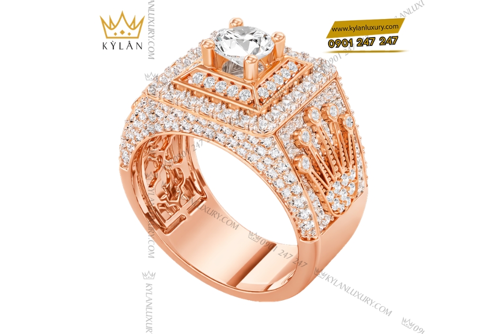 Kỳ Lân Luxury Nhan Rolex vang hong Au750 dinh kim cuong 5 2 Nhẫn Rolex vàng hồng Au750 đính kim cương