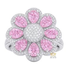 Nhẫn hoa vàng trắng Au750 đính kim cương và sapphire hồng