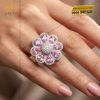 Nhẫn hoa vàng trắng Au750 đính kim cương và sapphire hồng