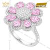 Nhẫn hoa vàng trắng Au750 đính kim cương và sapphire hồng