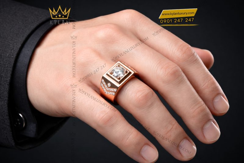 Nhẫn nam vàng hồng Au750 đính kim cương