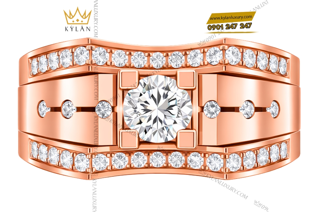 Nhẫn nam vàng hồng Au750 đính kim cương