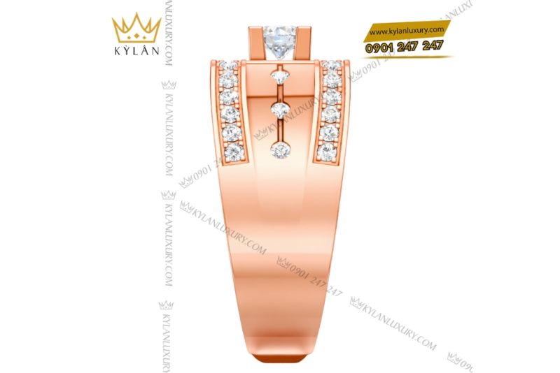 Nhẫn nam vàng hồng Au750 đính kim cương