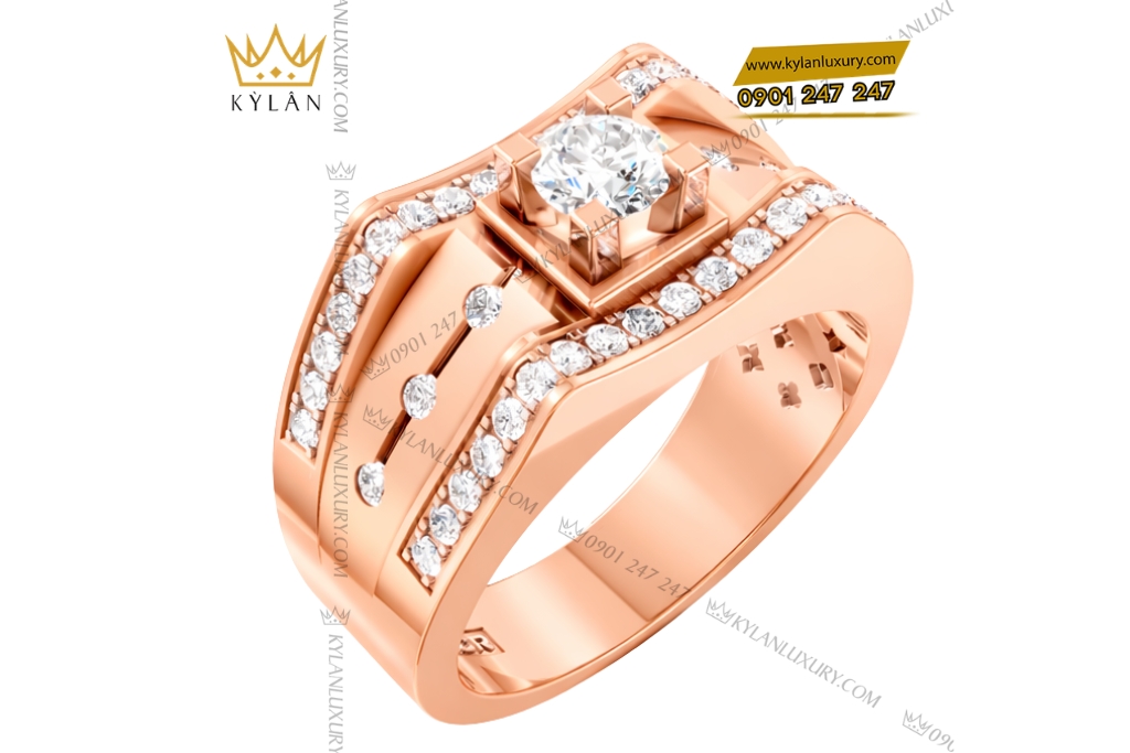 Nhẫn nam vàng hồng Au750 đính kim cương