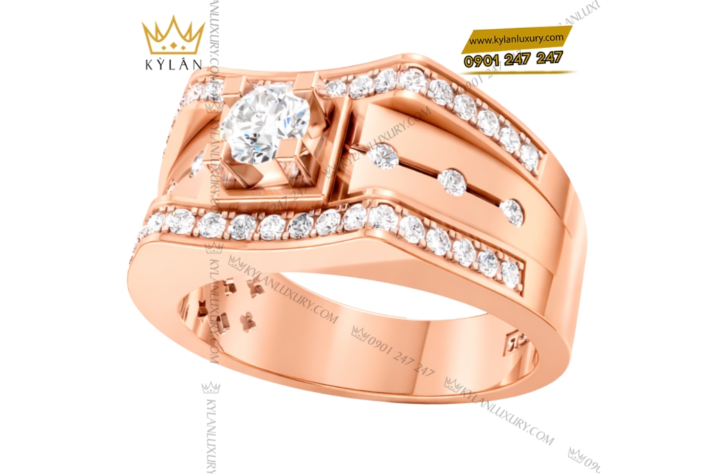 Kỳ Lân Luxury Nhan nam vang hong Au750 dinh kim cuong 15 Nhẫn nam vàng hồng Au750 đính kim cương