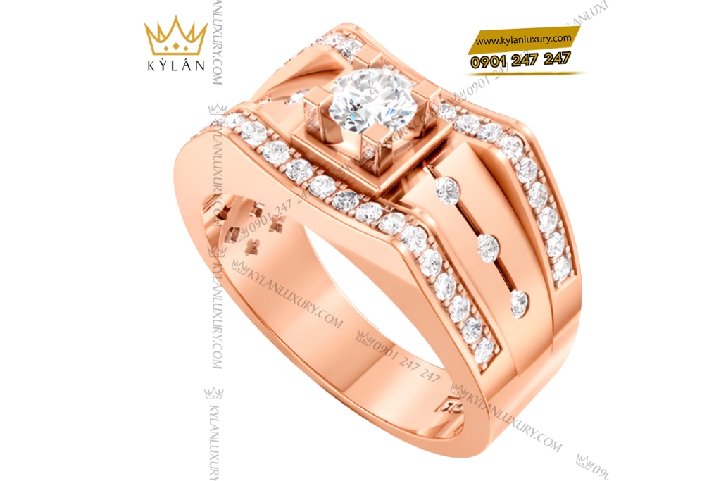 Kỳ Lân Luxury Nhan nam vang hong Au750 dinh kim cuong 16 Nhẫn nam vàng hồng Au750 đính kim cương
