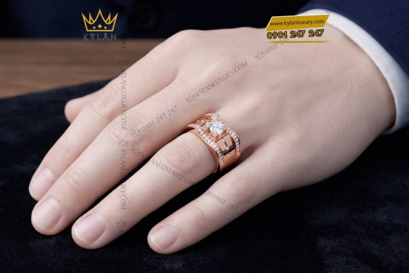Nhẫn nam vàng hồng Au750 đính kim cương