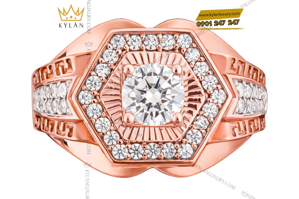 Nhẫn nam vàng hồng Au750 đính kim cương