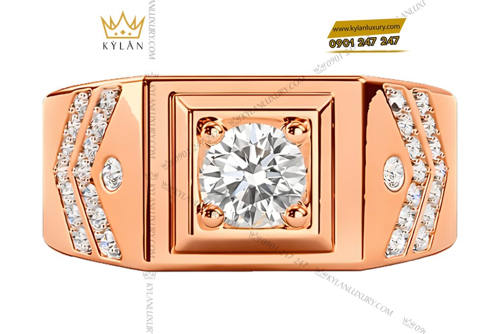 Nhẫn nam vàng hồng Au750 đính kim cương