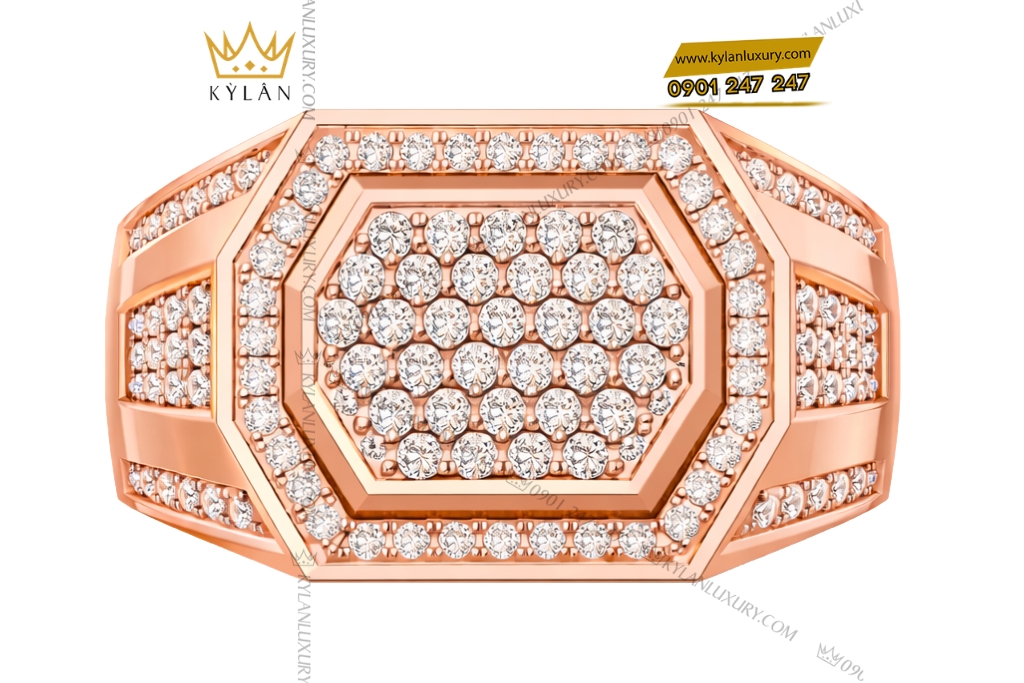 Nhẫn nam vàng hồng Au750 đính kim cương