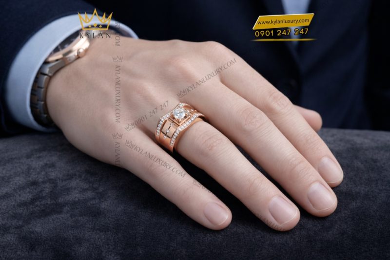 Nhẫn nam vàng hồng Au750 đính kim cương
