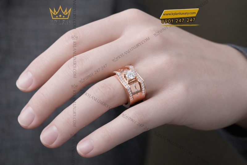 Nhẫn nam vàng hồng Au750 đính kim cương