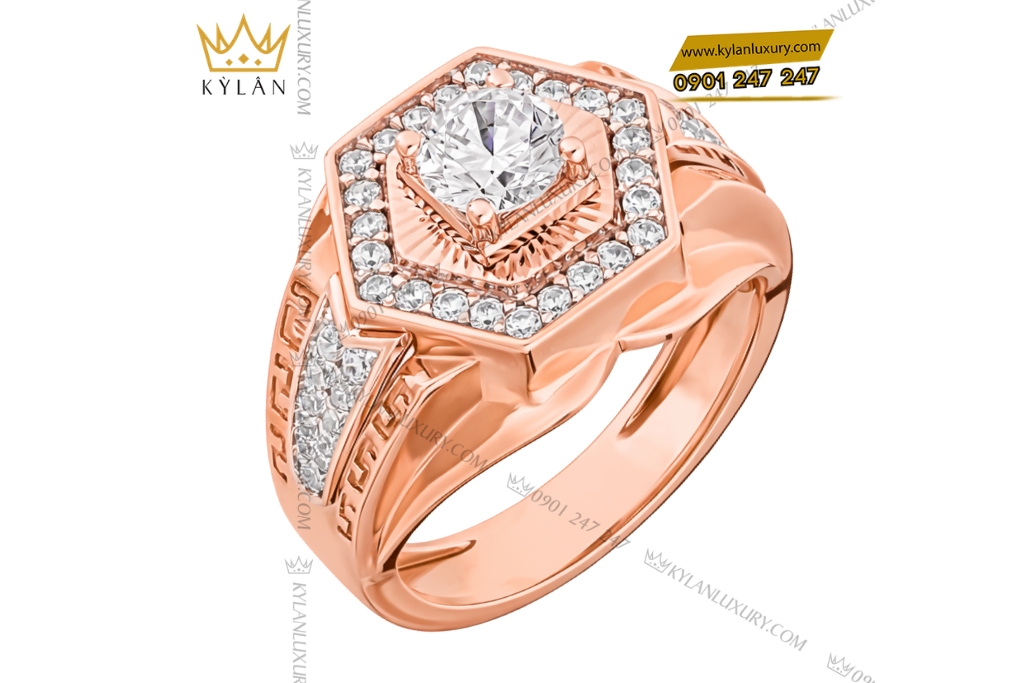 Nhẫn nam vàng hồng Au750 đính kim cương