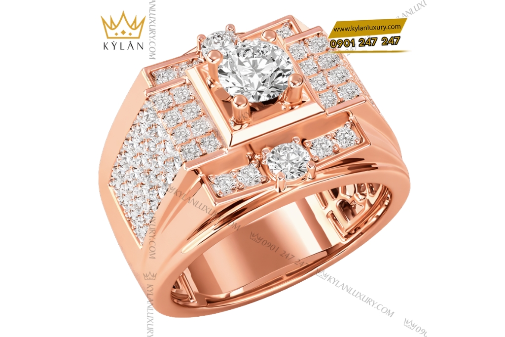 Nhẫn nam vàng hồng Au750 đính kim cương