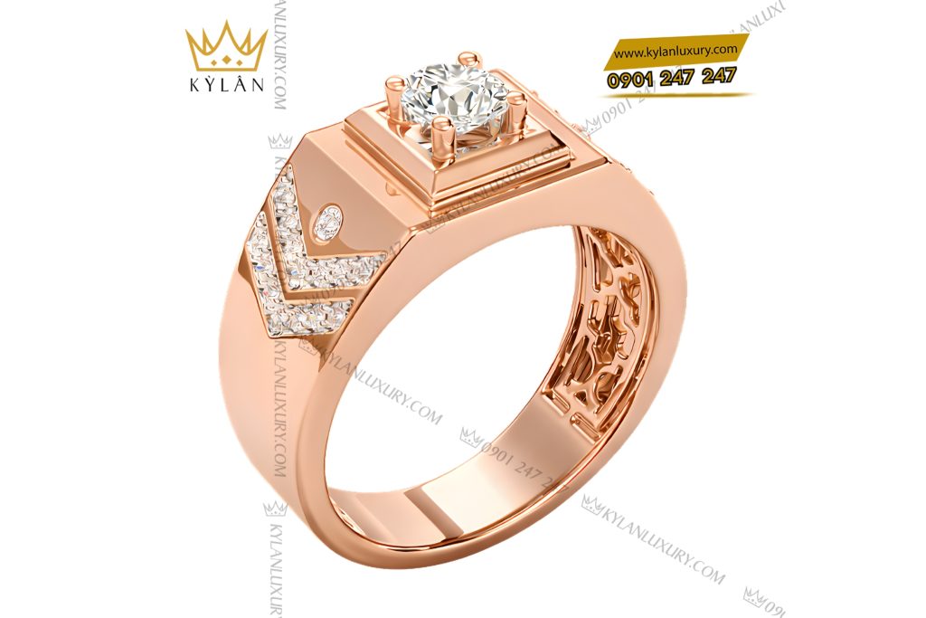 Kỳ Lân Luxury Nhan nam vang hong Au750 dinh kim cuong 3 3 Nhẫn nam vàng hồng Au750 đính kim cương