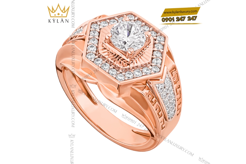 Nhẫn nam vàng hồng Au750 đính kim cương