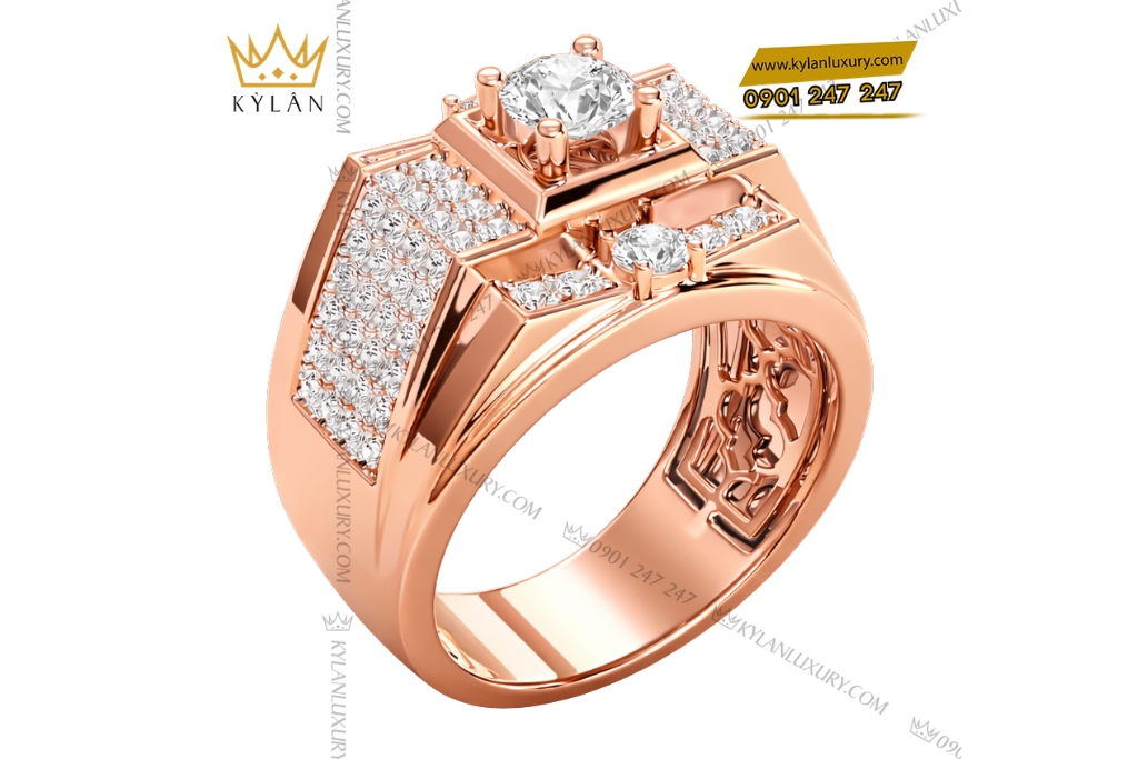 Kỳ Lân Luxury Nhan nam vang hong Au750 dinh kim cuong 4 2 Nhẫn nam vàng hồng Au750 đính kim cương