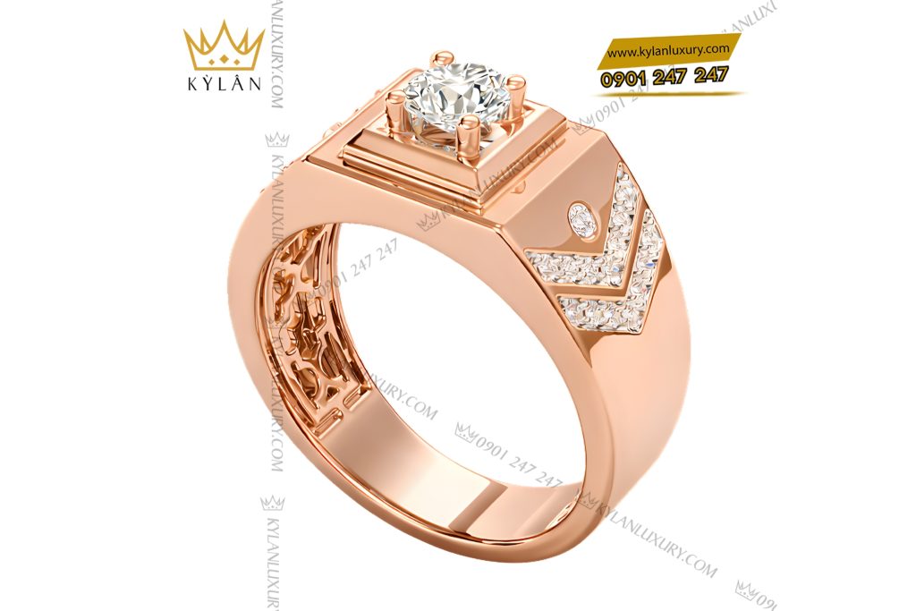 Nhẫn nam vàng hồng Au750 đính kim cương