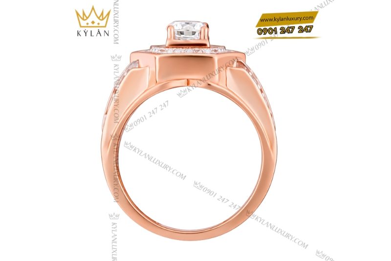 Nhẫn nam vàng hồng Au750 đính kim cương