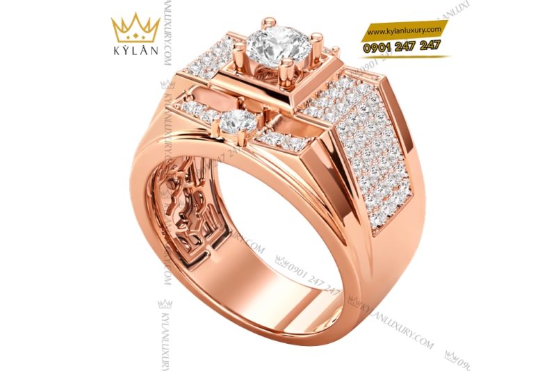 Nhẫn nam vàng hồng Au750 đính kim cương
