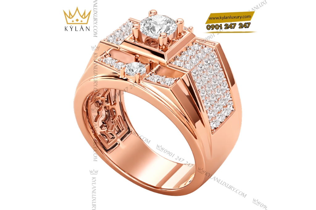 Nhẫn nam vàng hồng Au750 đính kim cương