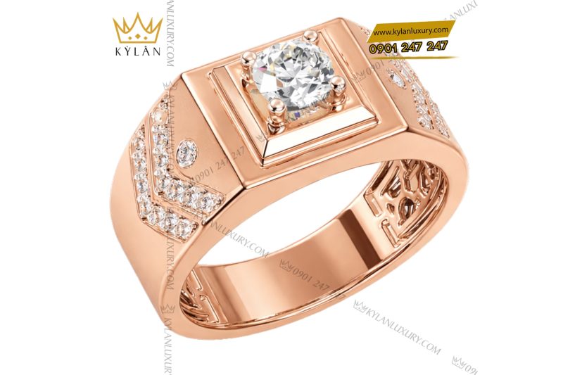 Nhẫn nam vàng hồng Au750 đính kim cương