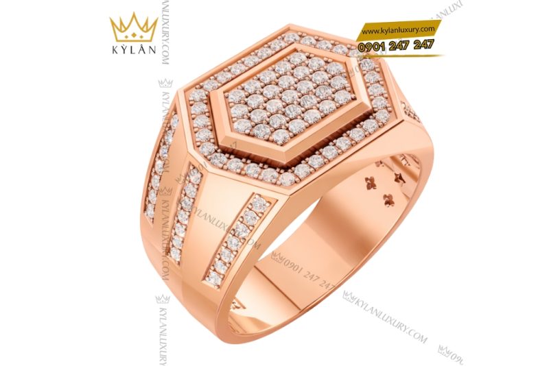 Nhẫn nam vàng hồng Au750 đính kim cương