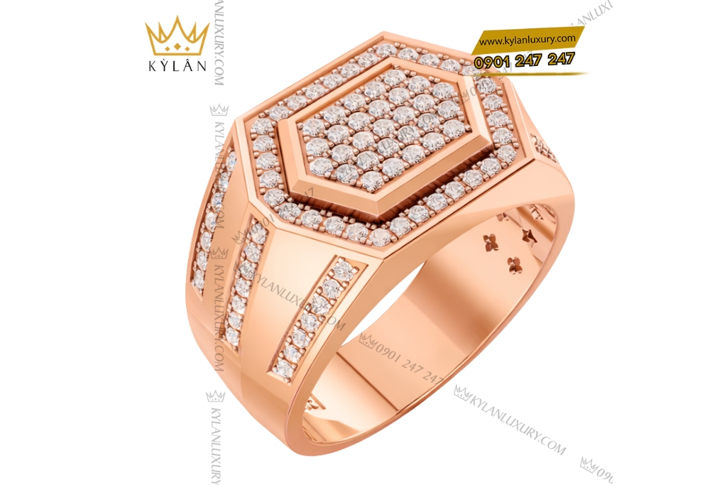 Nhẫn nam vàng hồng Au750 đính kim cương
