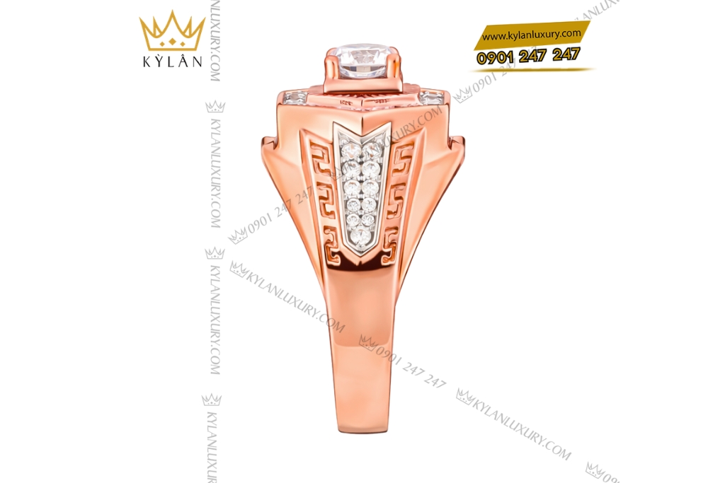 Kỳ Lân Luxury Nhan nam vang hong Au750 dinh kim cuong 6 1 Nhẫn nam vàng hồng Au750 đính kim cương