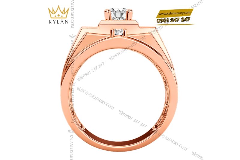 Nhẫn nam vàng hồng Au750 đính kim cương