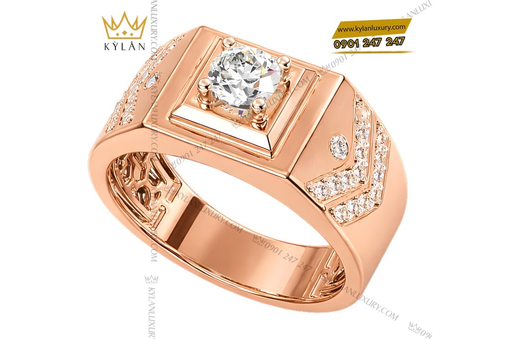 Kỳ Lân Luxury Nhan nam vang hong Au750 dinh kim cuong 6 3 Nhẫn nam vàng hồng Au750 đính kim cương