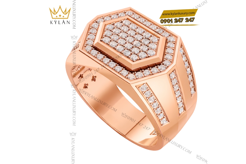 Kỳ Lân Luxury Nhan nam vang hong Au750 dinh kim cuong 6 Nhẫn nam vàng hồng Au750 đính kim cương
