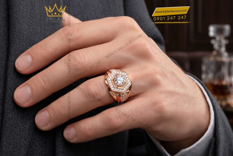 Nhẫn nam vàng hồng Au750 đính kim cương