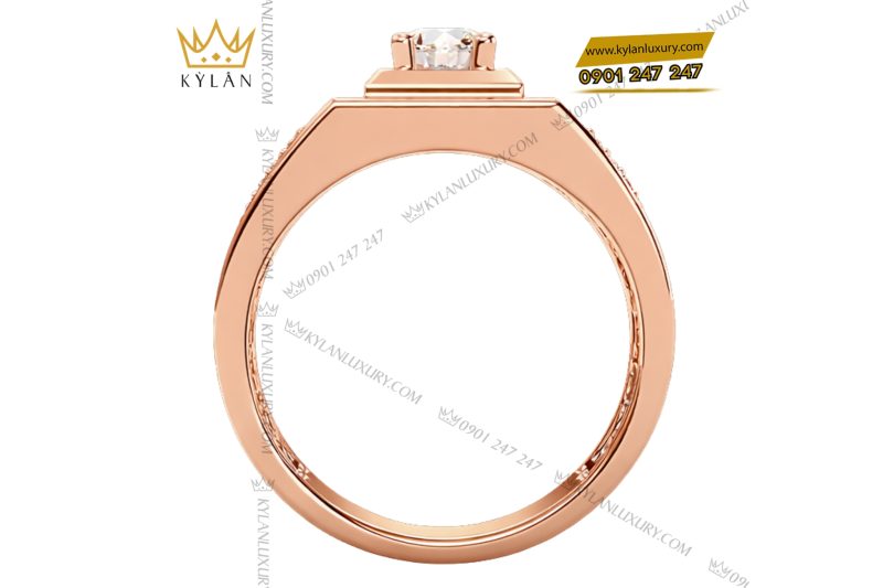 Nhẫn nam vàng hồng Au750 đính kim cương