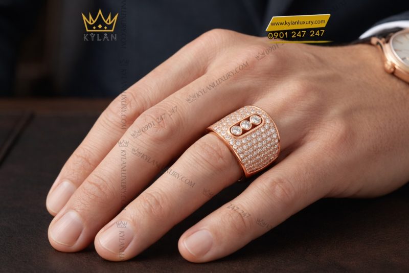 Nhẫn nam vàng hồng Au7501 đính kim cương