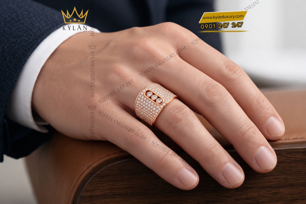 Nhẫn nam vàng hồng Au7501 đính kim cương 3 Nhẫn nam vàng hồng Au7501 đính kim cương