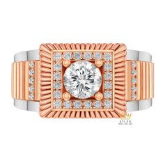 Nhẫn nam vàng hồng mix vàng trắng Au750 đính kim cương