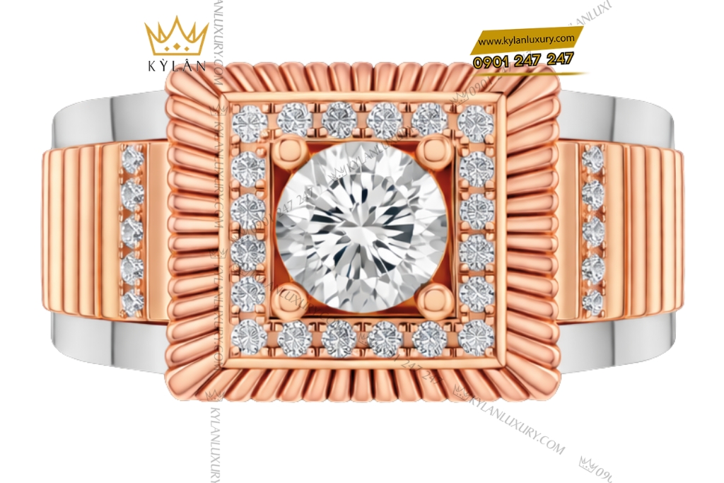 Nhẫn nam vàng hồng mix vàng trắng Au750 đính kim cương