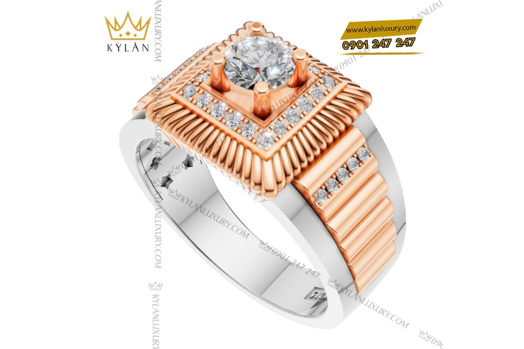 Kỳ Lân Luxury Nhan nam vang hong mix vang trang Au750 dinh kim cuong 4 Nhẫn nam vàng hồng mix vàng trắng Au750 đính kim cương