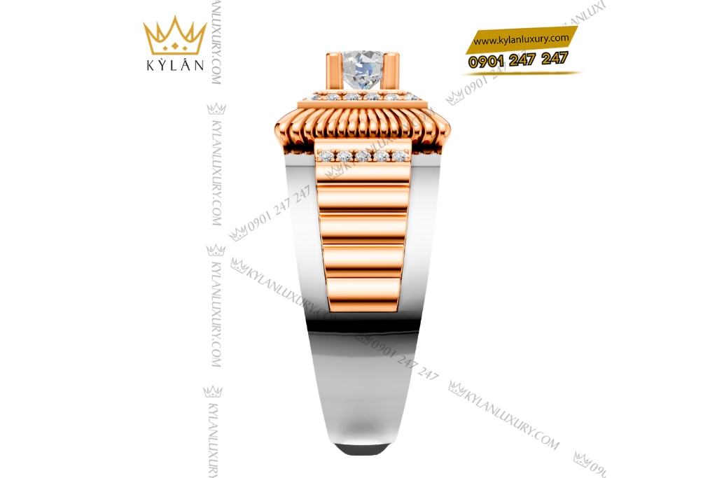 Nhẫn nam vàng hồng mix vàng trắng Au750 đính kim cương