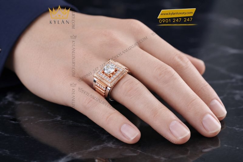 Nhẫn nam vàng hồng mix vàng trắng Au750 đính kim cương