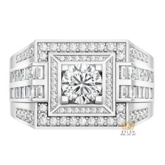 Nhẫn nam vàng trắng Au750 đính kim cương