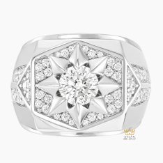 Nhẫn nam vàng trắng Au750 đính kim cương