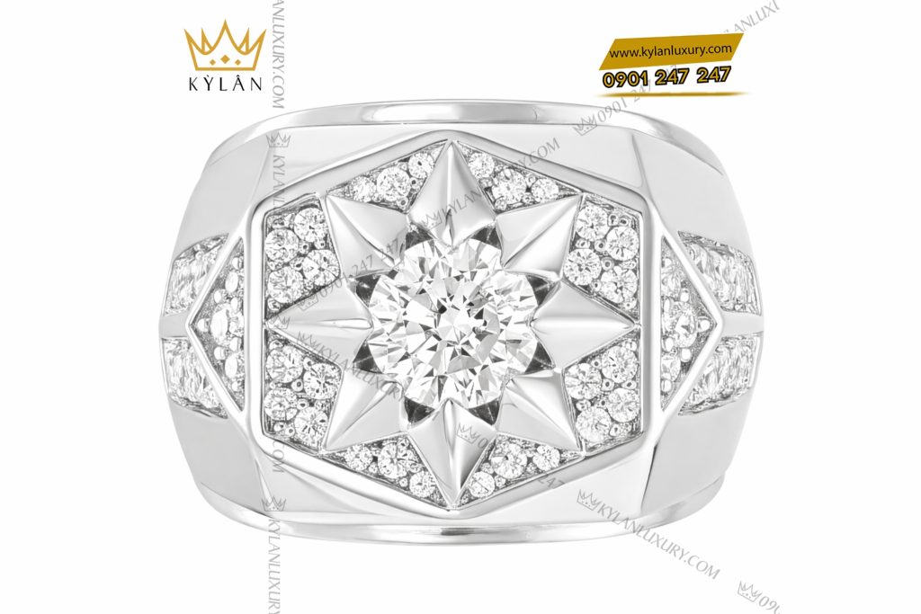 Nhẫn nam vàng trắng Au750 đính kim cương