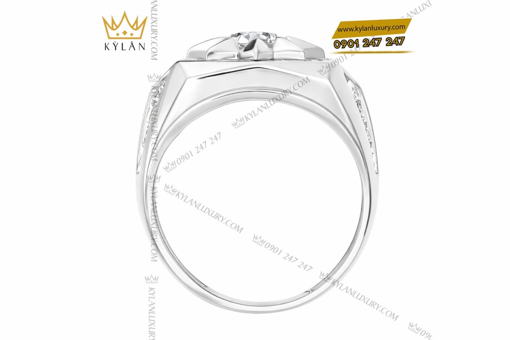 Kỳ Lân Luxury Nhan nam vang trang Au750 dinh kim cuong 14 Nhẫn nam vàng trắng Au750 đính kim cương