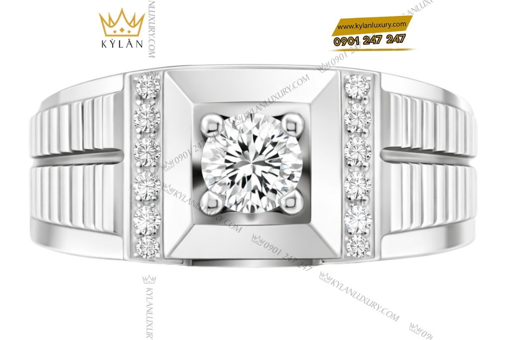 Nhẫn nam vàng trắng Au750 đính kim cương