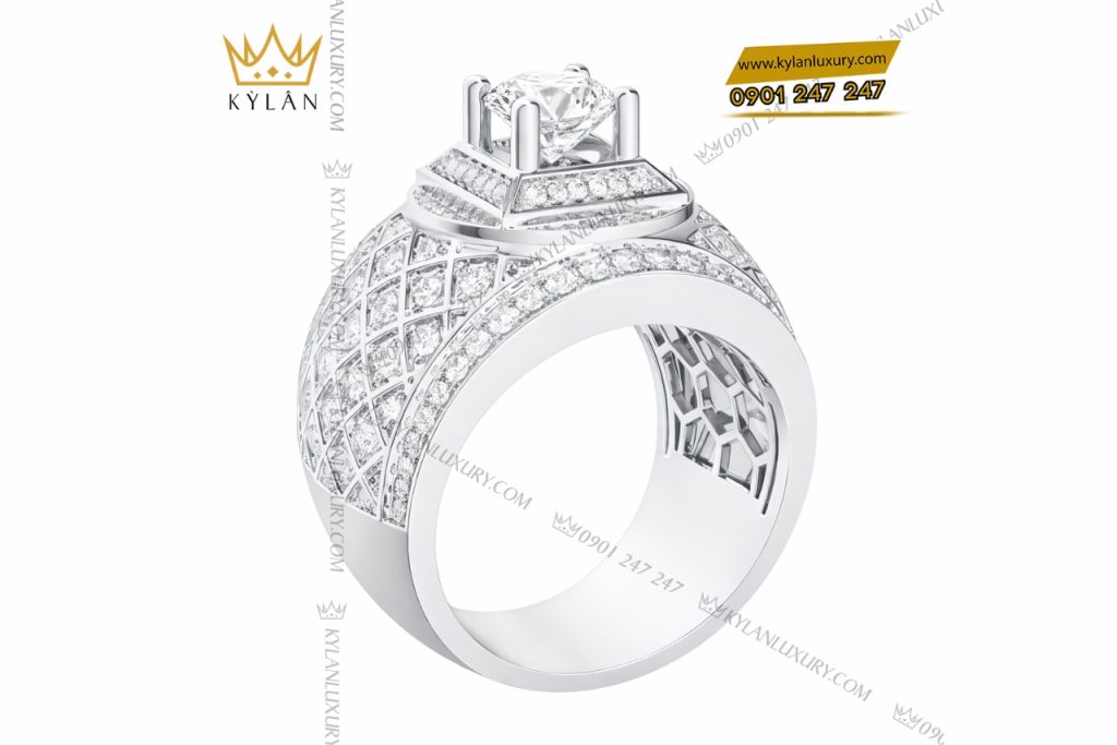 Nhẫn nam vàng trắng Au750 đính kim cương