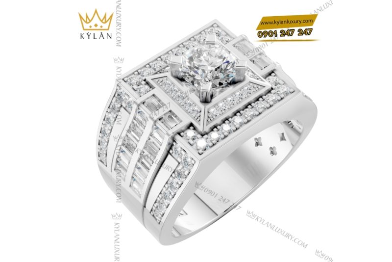 Nhẫn nam vàng trắng Au750 đính kim cương